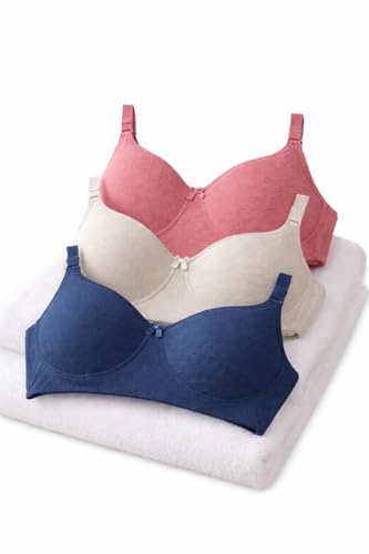 Image of Imsa Moda Women's Cotton Lightly Padded Non-Wired Full Coverage Everyday Bra (Pack of 3) | Comfortable Multicolor Bra