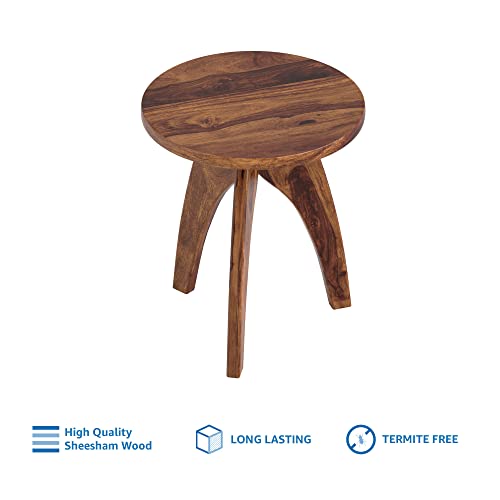 Image of STRATA FURNITURE Solid Sheesham Wood Lygant Modern Round Side Table | Space-Saving Wooden Bedside Table Furniture | Nightstand for Living Room, Bedroom, Home (Natural Finish)