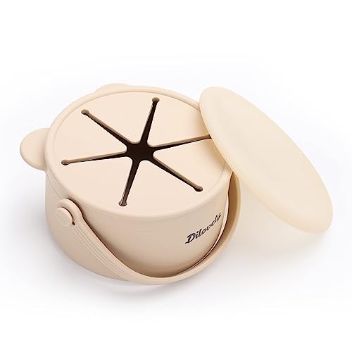 Image of Dilovely Snack Cups for Toddlers, Baby Snack Containers, Silicone Toddler Snack Cups No Spill, Food Catcher with Lid & Bucket-like Handle, BPA Free & Dishwasher Safe, 9 Ounce Creme