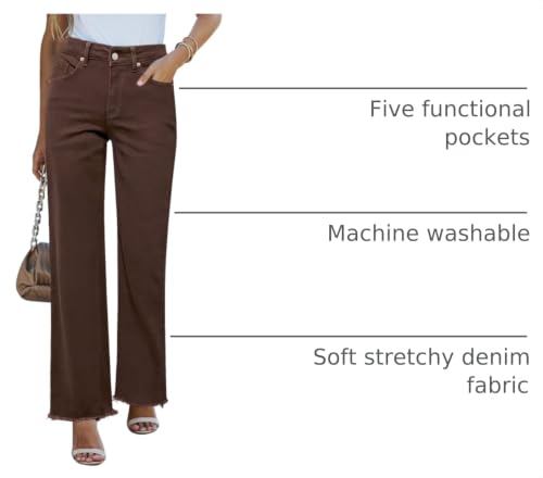 Image of GRAPENT Straight Leg Jeans for Women High Waisted Stretchy Frayed Raw Hem Loose Denim Pants Casual Baggy Jean Trousers