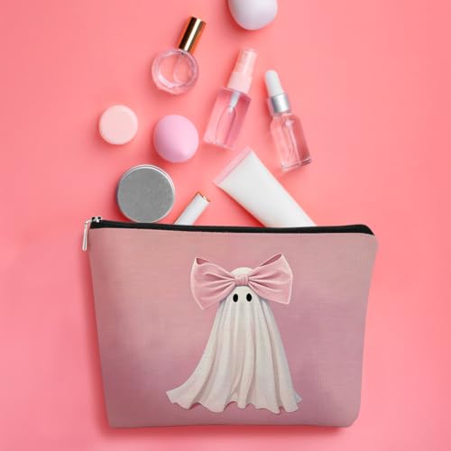 Boo Basket Pink Halloween Bag, Pink Bow Ghost Purse Gifts, Preppy Makeup Bag,Coquette Ghost Purse, Preppy Trendy Pink Makeup Bag Gift for Teen Girls, Birthday Gift for Women Daughter3