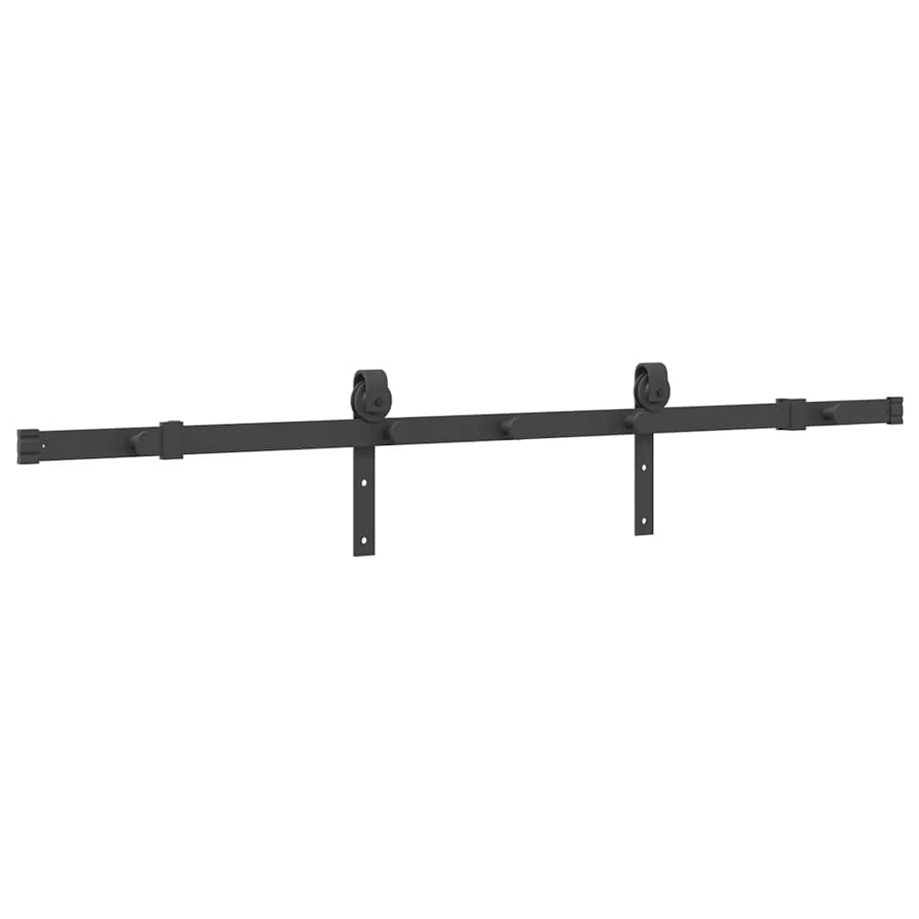 Juego de herrajes para puerta corredera de acero con recubrimiento en polvo negro de 152,5 cm de largo con tope para puerta, guía de suelo y ruedas para puerta de habitación, puerta principal