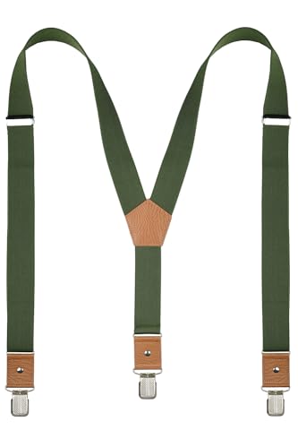 ZXEROYM Suspenders for Men Adjustable Y Back Elastic with Strong Clips (Army Green 47)