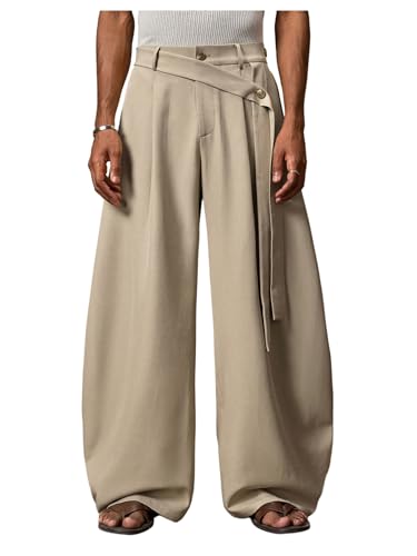 Men's Baggy Dress Pants Zipper Fly Pleated Wide Leg Pants Work Office Slacks with Pocket Casual Business Trousers