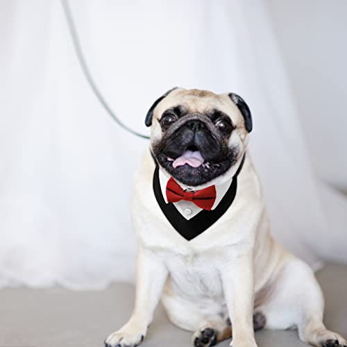 HACRAHO Rotes Hunde-Smoking-Bandana aus Baumwolle, 1 Stück, formelles Hunde-Hochzeitshalsband mit Fliege und Halstuch für Hunde und Katzen, S