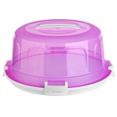 Engelland Runde Kuchen-Transportbox mit Griff, Deckel und 4-fach Klick-Verschluss, Farbe: Rosa-Weiß, Ø 36,50 cm x H 17,50 cm, BPA-frei, Torten-haube, Stückeinteilungshilfe
