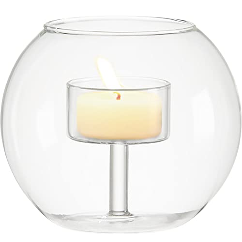 WAYUTO Glass Tealight Candle Holder Clear Round Votive Candle Holders Cylinder Tea Light Holder with Candle Floating Candle Stand for Mantel Bathroom Engagement Wedding Party Decor 4.3 * 3.7Inch