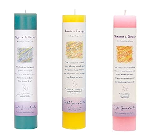 Crystal Journey Reiki Charged Herbal Pillar Candle Bundle (Angel's Influence, Positive Energy, Manifest a Miracle) Each 7