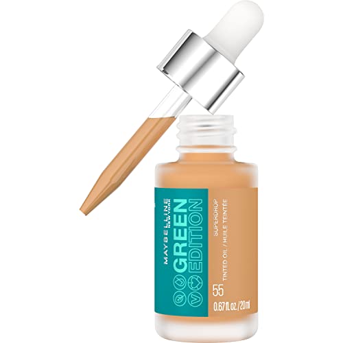 Maybelline New York Light Serum Foundation - Suero Maquillaje para una cobertura edificable y un acabado natural, Green Edition Superdrop Tinted Dry Oil No. 55, paquete de 1