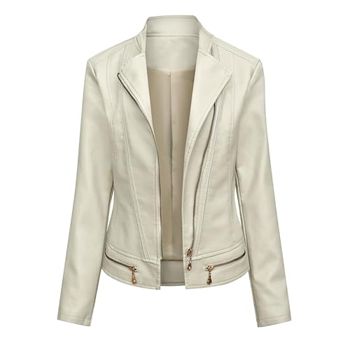Veste légere en similicuir beige pour sortie citadine en manteau moto femme S