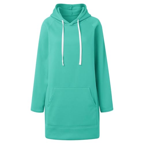 Robe pull à capuche avec poche unie, le tricot confortable mi-long
