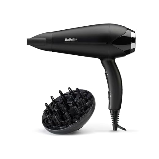 BaByliss D572DE Secador de pelo iónico con motor DC 2200W de potencia, 2 velocidades y 2 temperaturas más botón de aire frío, incluye boquilla estrecha y difusor, peso ligero 409 g, negro
