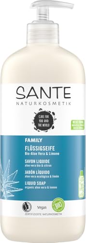 Sante Naturkosmetik Jabón líquido orgánico de aloe y limona, con dispensador de dispensador, aroma afrutado, vegano, 500 ml