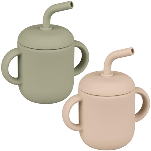 Image of Mintlyfe Toddler Cup, 100% Food Grade Silicone Training Cup for Baby, 180ml Trainer Cup Toddler Training Straw Cup with Handles for Boys and Girls, Unbreakable (Sand/Sage)