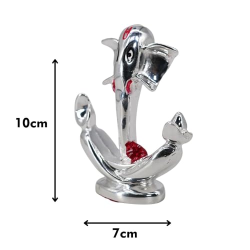 Image of Silver Flower Ganesha | Ganpati Idol for Car Dashboard | Perfect for Gifting, Office Desk & Home Temple,God |Prosperity & Protection | Height 2.7 Inch