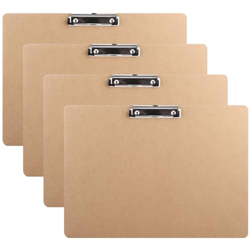 CYEER A3 Clipboard Set of 4 Extra Large MDF Wooden Clipboard A3 Horizontal Clip Board with Low Profile Clip for School Office