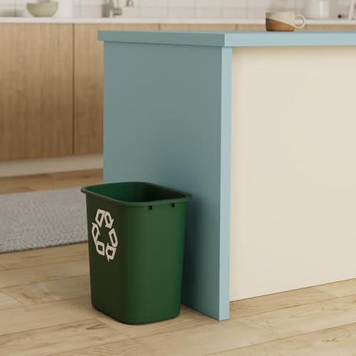 Image of Rubbermaid Commercial Products Resin Deskside Recycling Can, 7-Gallon, Green Recycling Symbol, Plastic, for Bedroom /Bathroom /Office, Fits Under Desk /Sink /Cabinet