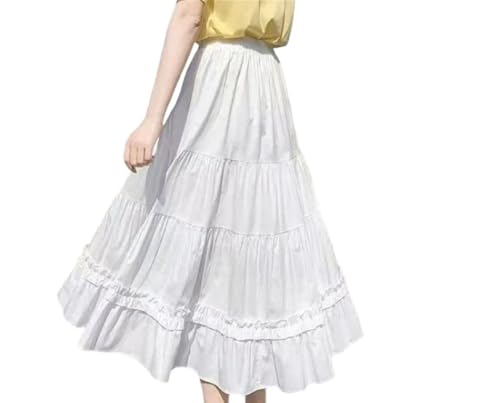 Women Loose Casual A-Line Skirt Solid Color High Waisted Medium Length Versatile Chic Everyday Skirt