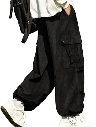 Banana Bucket Men's Corduroy Pants with Elastic Waist and Drawstring Harem Style Fashionable Loose Casual Long Trousers