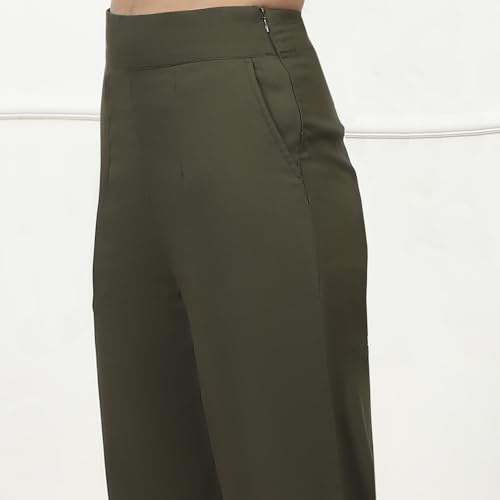 Image of BIBA Women Polyester Relaxed Solid Pants