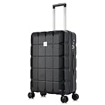 ATX Luggage Medium Suitcase on 4 Dual Spinner Wheels Super Lightweight ABS Hard Shell Hold Check in with Built-in TSA Lock (Black, 65Liters)