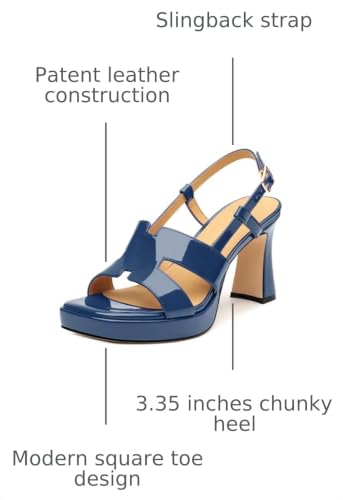 Image of ROSERWISH Heels for Women Chunky Block Platform High Heels Square Open Toe Strappy Heel Sandals Wedding Party Prom Fashion Slingback Dress Pump Sandals Shoes