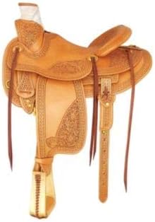 Western Horse Saddle Wade Tree A Fork Ranch Roping Work Handmade Tooled Carved Premium Leather Equestrian Trail Horse Saddle for Horse Riding Size: 10-18 inches Seat, OS247