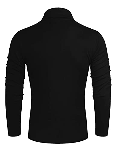 Cegerne Camiseta de Hombre Cuello Alto Elástica y Ajustada de Manga Larga Suéter Térmico Básico Slim Fit Color Sólido, Negro, S