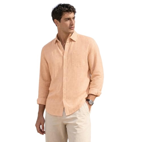 Image of Nobero Breezy Premium Linen Cotton Shirt for Men | Stylish Casual Shirts for Men | Semi Cut Collar | Box Pleat | Curved Hem | Regular Fit | Full Sleeve | S-XXXL