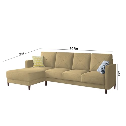 Image of Baloney LHS 6 Seater L Shape Sofa Set for Living Room (Cream Fabric) Premium Fabric Sofa