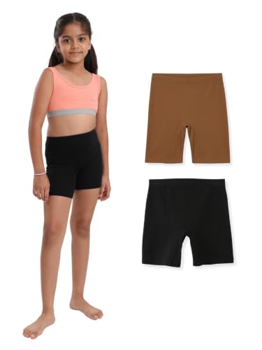 Image of mackly Girls Inner Shorts (Pack of 2) | 2-in-1 Seamless Panty Shorts with Gusset | Soft Breathable Base Layer for Dresses, Skirts