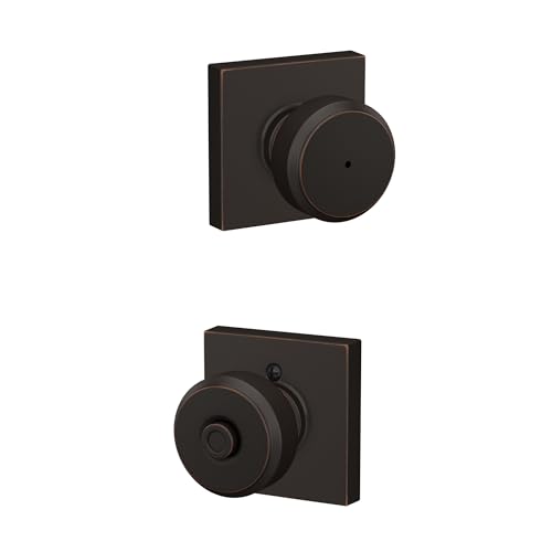 Image of Schlage F40 BWE 716 COL Bowery Knob with Collins Trim Bed & Bath Privacy Door Lock, Aged Bronze