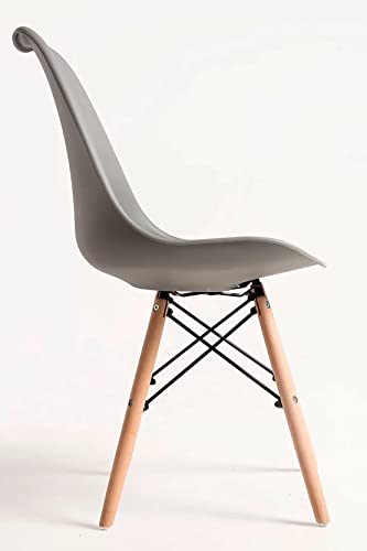 Image of Set of 4 Modern Style Mid Century Modern Dinning Room Cafe Hotel Office Wooden Legs Chair (Grey with Cushion)
