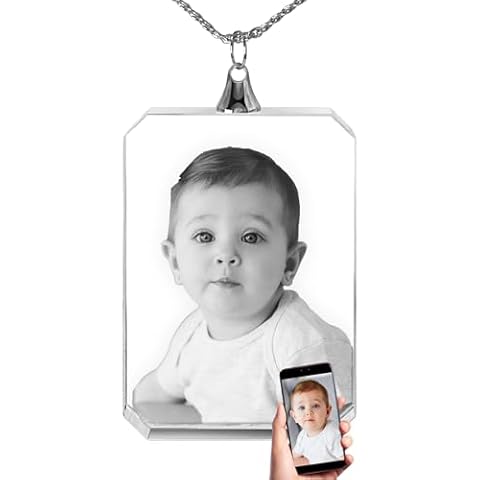 CAPTUR3D Crystal Photo Necklace, Valentines Day Personalized Gifts for Mom, Wife, Women, Husband, Men, Great Custom Gift using any Photo, 2D Crystal Necklace for Birthday Anniversary, Couple Gift Cover