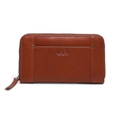 American Leather Co. Austin Continental Wallet for Women, Brandy, 100% Genuine Leather Wallet for Cards with RFID Contactless Technology, Functional & Fashionable, Women's Wallets with Bifold Slots