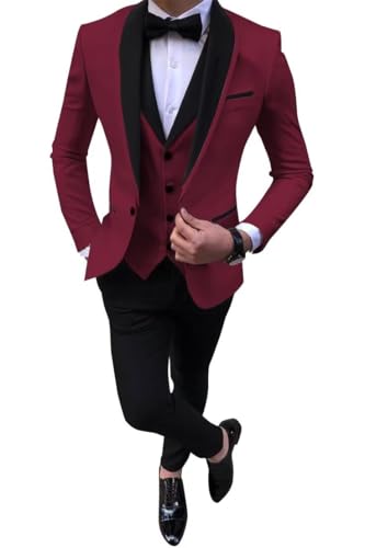 Men's Tuxedo Suit 3 Piece Slim Fit Suits for Men Business Formal Wedding Prom Shawl Lapel Blazer Jacket Vest Pants Set