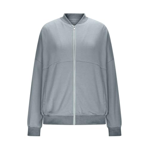 Womens Zip Up Sweatshirts Long Sleeve Lightweight Casual Loose Jackets Fall Trendy Solid Color Outwear with Pockets4