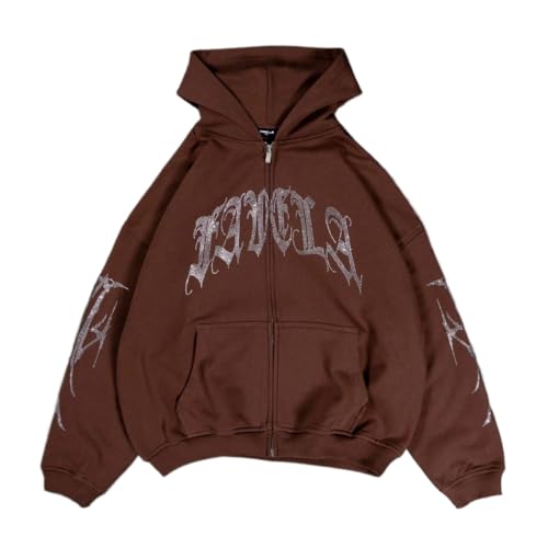 Y2K retro oversized letter rhinestones in autumn and winter, men's street fashion loose hoodies.
