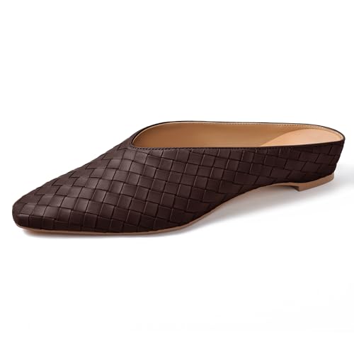 Image of Woven Mules for Women Slip on Comfortabke Metallic Slides Ladies Trendy Square Toe Hidden Wedge Mules