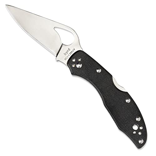 Image of Spyderco Byrd Meadowlark 2 Folding Pocket Knife, PlainEdge | 6.9 inch Overall Length, 2.97 inch 8Cr13MoV Steel Blade, G-10 Handle, Back Lock, Full-Flat Grind