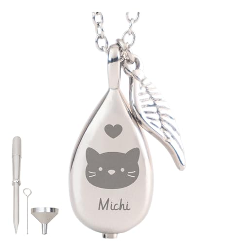 Wanapix | Colgante Grabado para Cenizas Personalizado | Collar para Mujer/Hombre | Acero Inoxidable | Incluye Cadena y Charm (Gato)