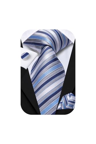 Image of Hi-Tie Mens 70inches Tie Set Extra Long Necktie for Men Cufflinks Handkerchief Big Tall Men Business Wedding