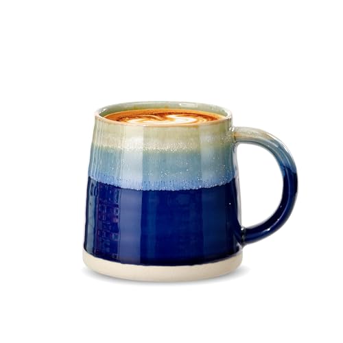 Taza grande de cerámica 13.5 oz con asa ancha azul miniatura 1