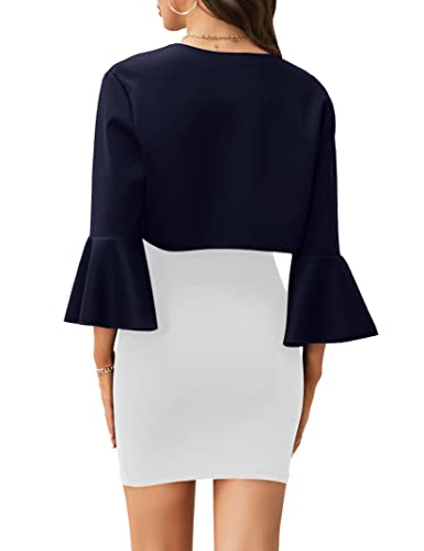 Image of Bolero Cardigans for Women, 3 /4 Sleeve Open Front Cropped Cardigan Soft Knit Bolero Shrug Jackets for Evening Dresses Navy Blue S