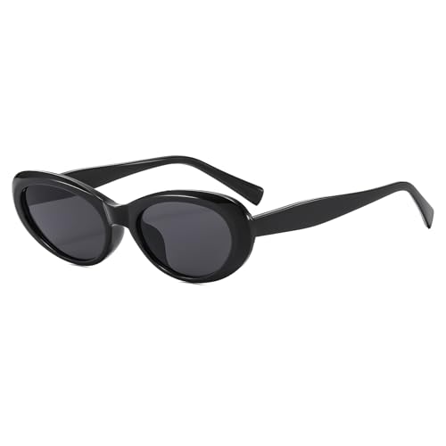 Long Keeper Occhiali da Sole Ovali Vintage Occhiali da Sole Occhio di Gatto Piccoli Alla Moda Retrò UV400 Occhiali Ovali Vintage per Donna Uomo (Nero Montatura - Grigio Scuro Lente)