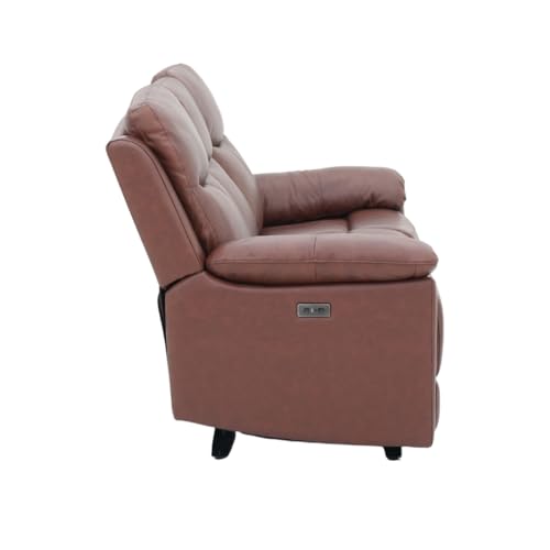 Image of Royaloak Dallas American Half Leather Power Motion 3 Seater Recliner Sofa | Comfortable Recliner for Living Room with Tufted Design, Padded Armrests, USB Port,Pocket Springs & Heavy-Duty Metal Support