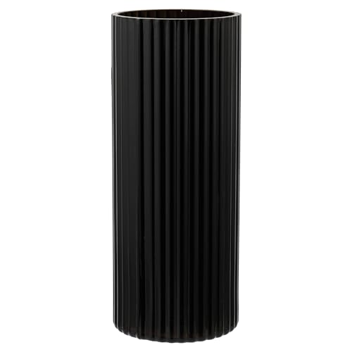 YANWE1 Black Glass Vase for Flowers Ribbed Glass Vase for Tulips Black Modern Vases Tall Cylinder Glass Vases for Living Room Bedroom Dining Table Office Wedding Bookshelf 10 Inches