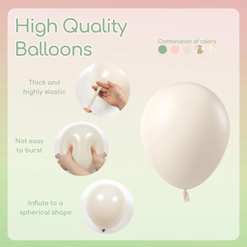Image of 60pcs Pink and Green Balloons 12inch with Sage Green Light Pink Sand White Metallic Gold Confetti Balloons for Birthday Bridal Shower Boho Baby in Bloom Baby Shower Decorations