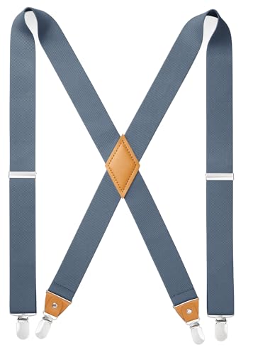 HISDERN Herren 3 5 cm breiter Hosenträger in X-Form mit sehr Starken 4 Metall Clip für Männer und Damen elastisch und verstellbar Blau