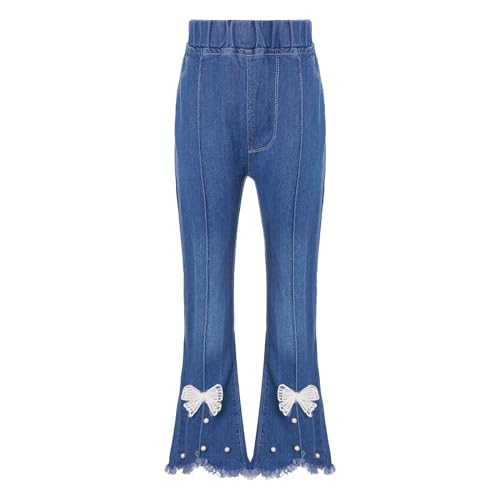 Kids Girls High Waist Bell-Bottomed Flared Jeans Frayed Raw Hem Denim Pants Casual Wear